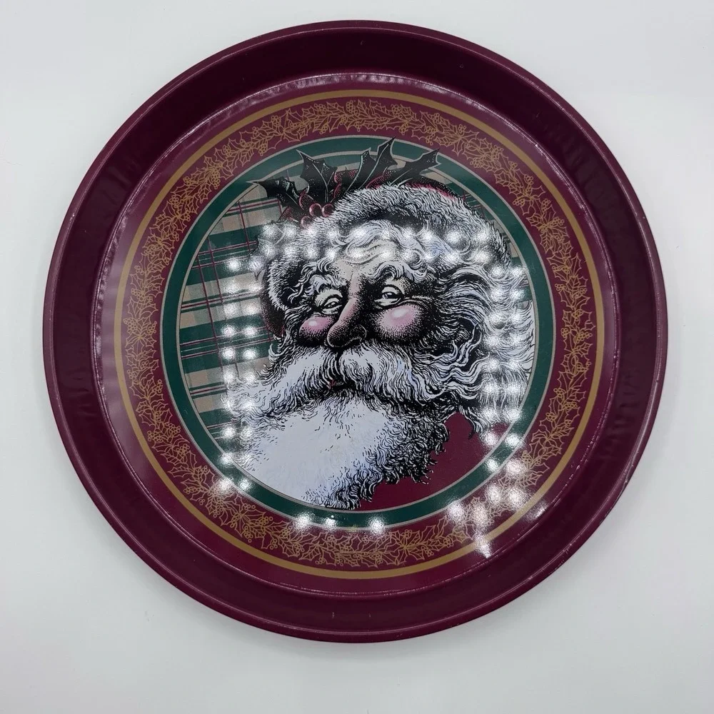 Nobel Hall Santa Claus Round Tin Metal Serving Tray Home Decor